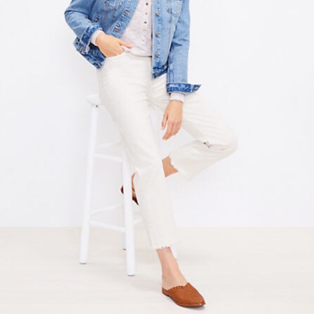 Frayed High Rise Straight Jeans in Popcorn